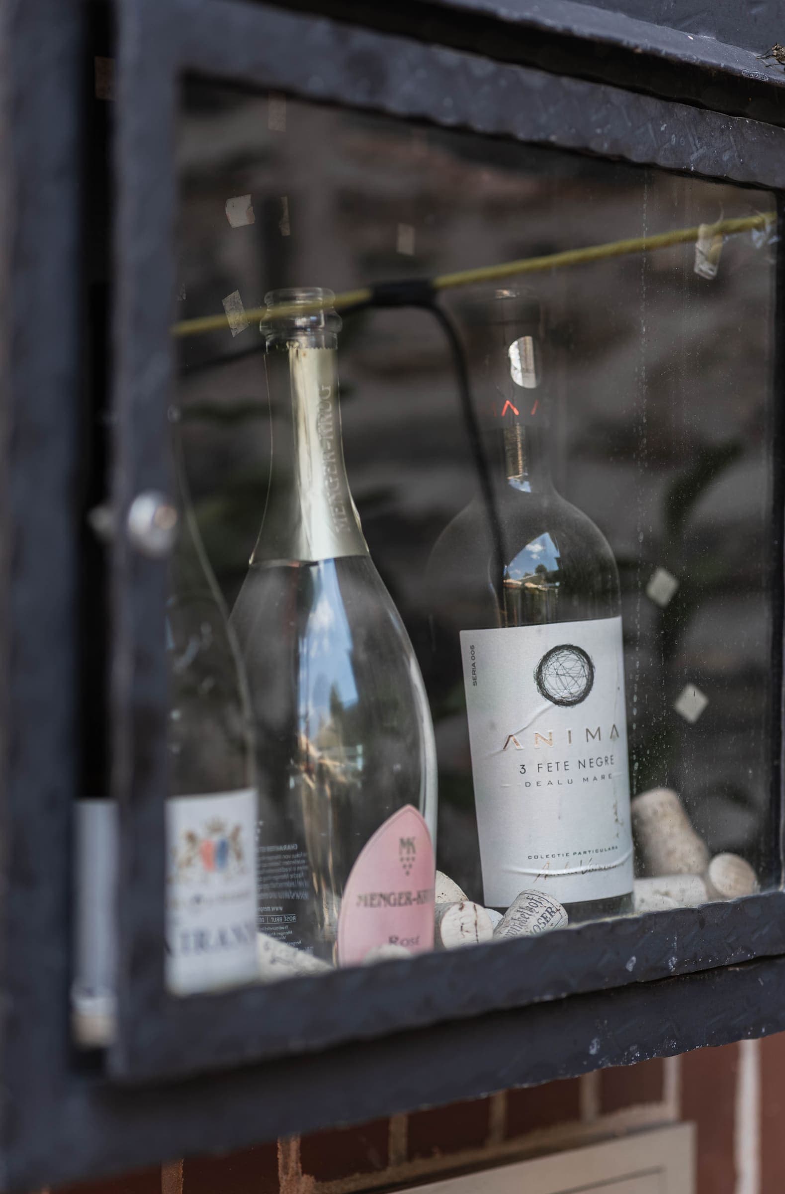 Weinflaschen in der Vitrine der Villa Meßmer